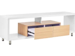 Movel De Tv Com 2 Gavetas Branco E Cor De Madeira Clara Knox