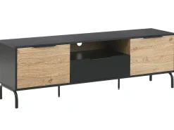 Movel De Tv Com 1 Gavetas E 2 Portas Em Preto E Madeira Clara Arkley