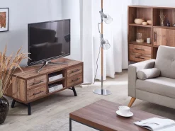 Movel De Tv Com 4 Gavetas E 2 Prateleiras Em Madeira Clara Atlanta