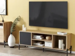 Movel De Tv Com 1 Porta Em Madeira Clara E Cinzenta Moines