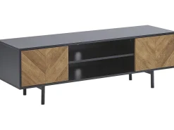 Movel De Tv Com 2 Portas E 2 Prateleiras Em Preto E Cor De Madeira Clara Salina