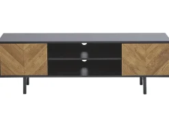 Movel De Tv Com 2 Portas E 2 Prateleiras Em Preto E Cor De Madeira Clara Salina