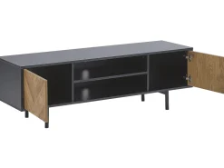 Movel De Tv Com 2 Portas E 2 Prateleiras Em Preto E Cor De Madeira Clara Salina