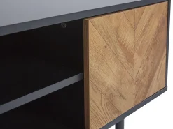 Movel De Tv Com 2 Portas E 2 Prateleiras Em Preto E Cor De Madeira Clara Salina