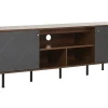 Movel De Tv Com 2 Portas E 3 Prateleiras Em Madeira Escura E Cinzento Palmer