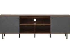 Movel De Tv Com 2 Portas E 3 Prateleiras Em Madeira Escura E Cinzento Palmer