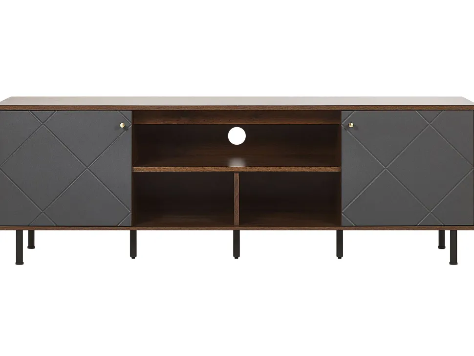 Movel De Tv Com 2 Portas E 3 Prateleiras Em Madeira Escura E Cinzento Palmer