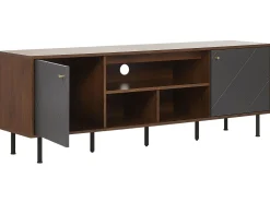 Movel De Tv Com 2 Portas E 3 Prateleiras Em Madeira Escura E Cinzento Palmer