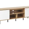Movel De Tv Com 2 Portas E 3 Prateleiras Em Madeira Clara E Branco Palmer