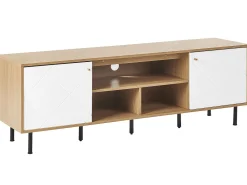 Movel De Tv Com 2 Portas E 3 Prateleiras Em Madeira Clara E Branco Palmer