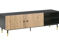 Movel De Tv Com 2 Portas E 2 Prateleiras Em Madeira Clara E Preta Abilen