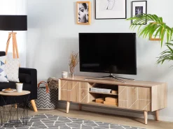 Movel De Tv Com 2 Portas E 2 Prateleiras Em Madeira Clara Franklin