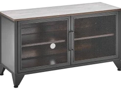 Movel De Tv Com 2 Portas Em Madeira Escura E Preto Vince