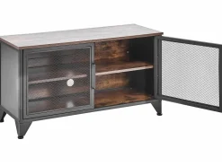 Movel De Tv Com 2 Portas Em Madeira Escura E Preto Vince