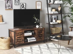 Movel De Tv Com 2 Portas E 2 Prateleiras Em Madeira Escura Vilseck