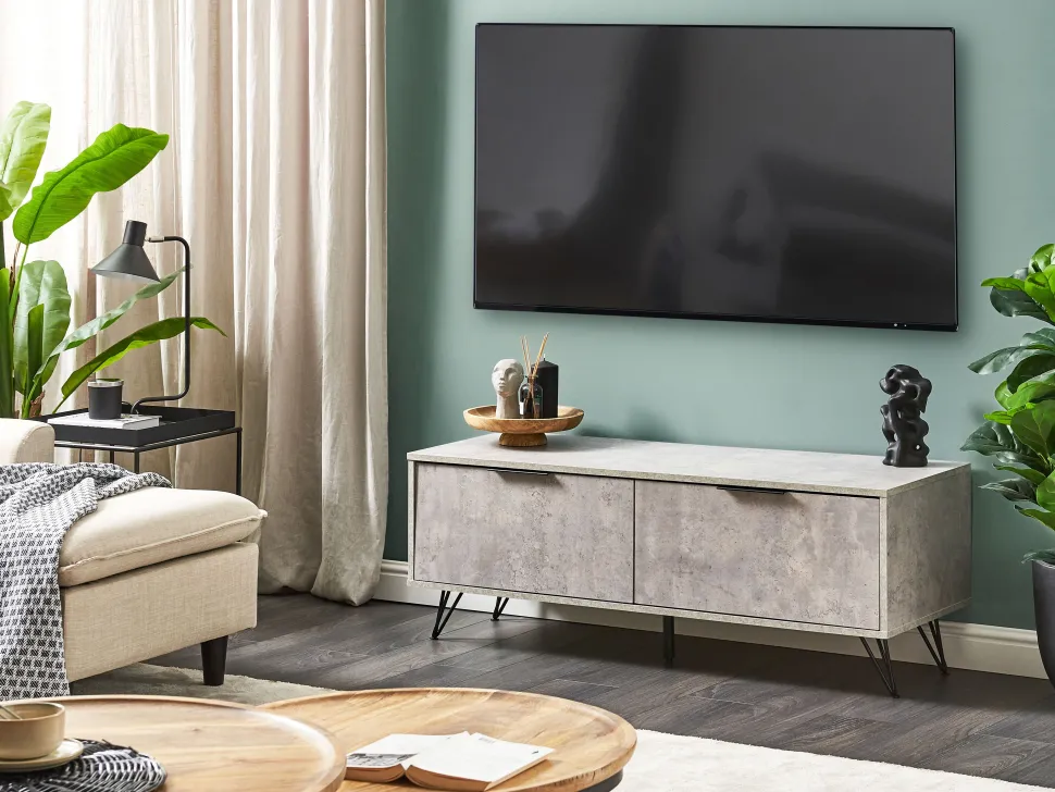 Movel De Tv Com 2 Portas Em Efeito De Betao Cinzento Halston