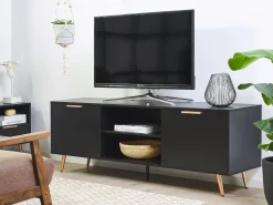 Movel De Tv Com 2 Portas E 2 Prateleiras Preto Indio