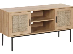Movel De Tv Com 2 Portas E 2 Prateleiras Em Rattan Cor De Madeira Clara Pasco
