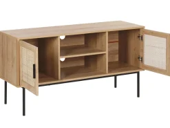 Movel De Tv Com 2 Portas E 2 Prateleiras Em Rattan Cor De Madeira Clara Pasco