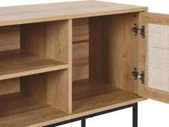 Movel De Tv Com 2 Portas E 2 Prateleiras Em Rattan Cor De Madeira Clara Pasco