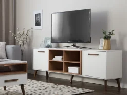 Movel De Tv Com 2 Portas E 4 Prateleiras Em Madeira Branca E Escura Alloa