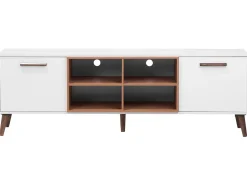 Movel De Tv Com 2 Portas E 4 Prateleiras Em Madeira Branca E Escura Alloa