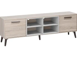 Movel De Tv Com 2 Portas E 4 Prateleiras Em Madeira Clara E Cinzenta Alloa