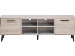 Movel De Tv Com 2 Portas E 4 Prateleiras Em Madeira Clara E Cinzenta Alloa