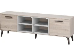 Movel De Tv Com 2 Portas E 4 Prateleiras Em Madeira Clara E Cinzenta Alloa