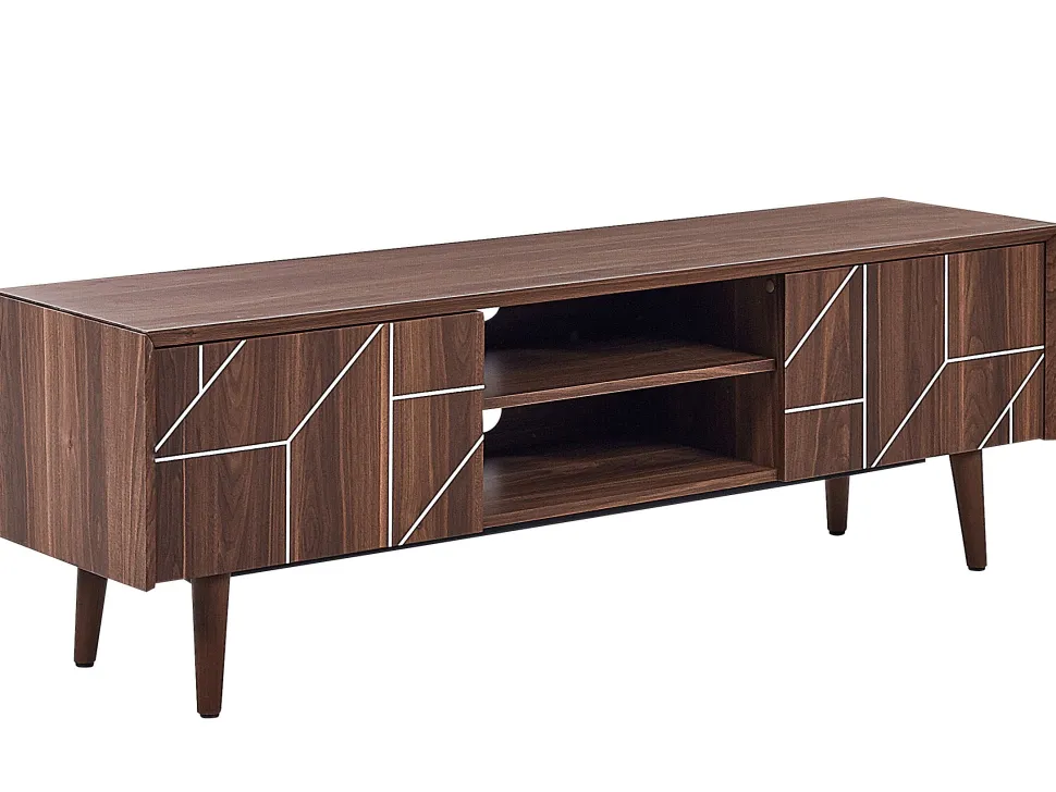 Movel De Tv Com 2 Portas E 2 Prateleiras Em Madeira Escura Franklin