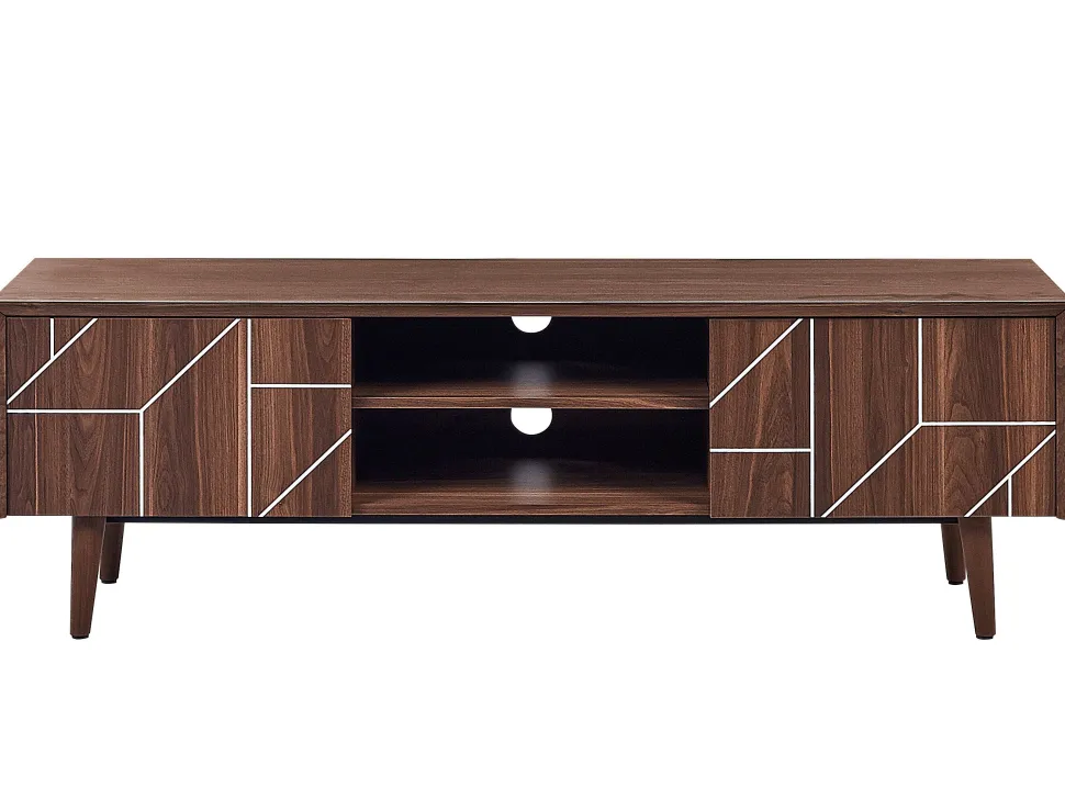 Movel De Tv Com 2 Portas E 2 Prateleiras Em Madeira Escura Franklin