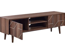 Movel De Tv Com 2 Portas E 2 Prateleiras Em Madeira Escura Franklin