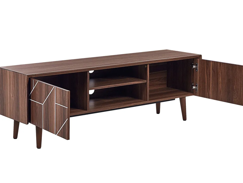 Movel De Tv Com 2 Portas E 2 Prateleiras Em Madeira Escura Franklin