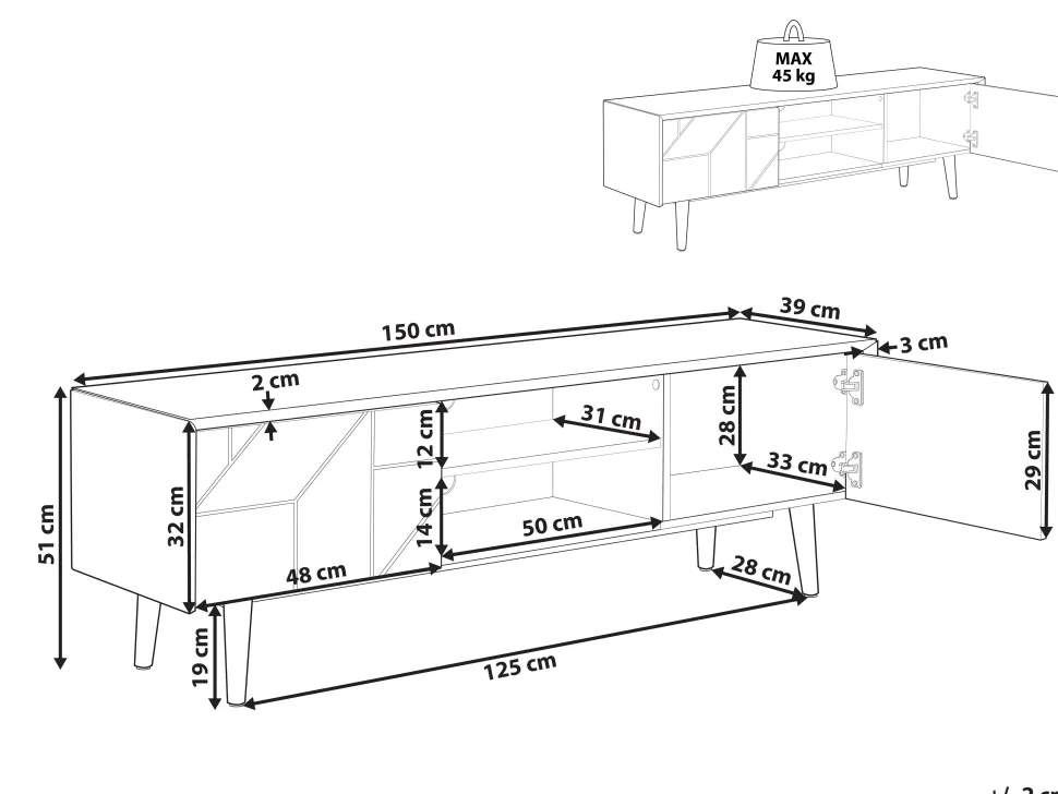 Movel De Tv Com 2 Portas E 2 Prateleiras Em Madeira Escura Franklin