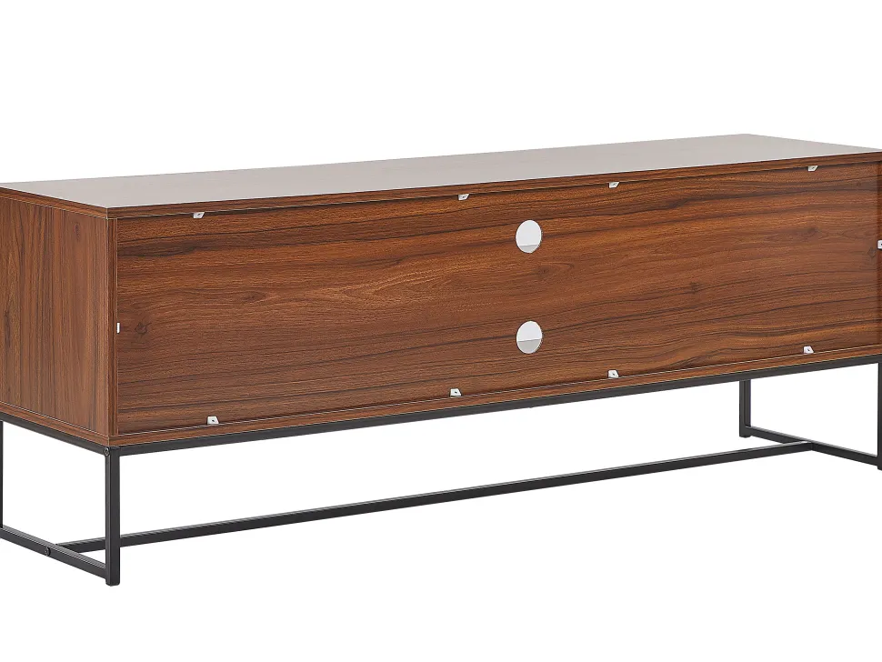 Movel De Tv Com 2 Portas E 2 Prateleiras Em Madeira Escura E Branco Nueva