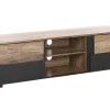 Movel De Tv Com 2 Portas E 2 Prateleiras Em Madeira Clara E Preto Sterling