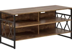 Movel De Tv Com 4 Prateleiras Em Madeira Escura E Preto Carlisle