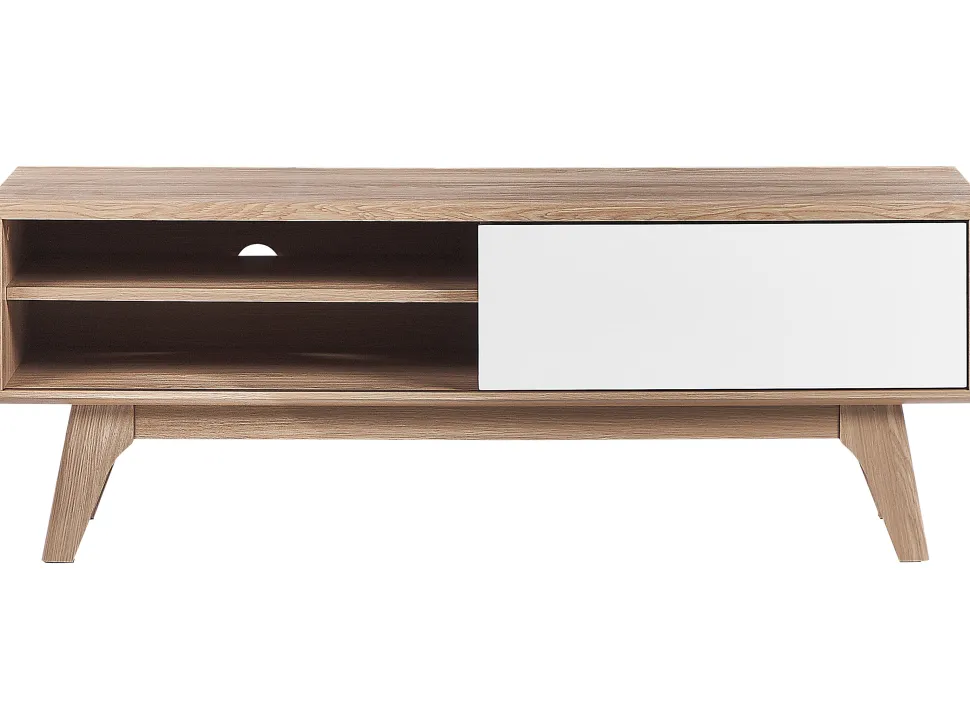 Movel De Tv Com 4 Prateleiras Em Cor De Madeira Clara E Branca Buffalo