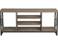 Movel De Tv Com 5 Prateleiras Em Madeira Escura E Preto Forres