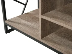 Movel De Tv Com 5 Prateleiras Em Madeira Escura E Preto Forres