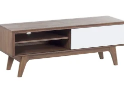 Movel De Tv Com 4 Prateleiras Em Cor De Madeira Escura E Branca Buffalo