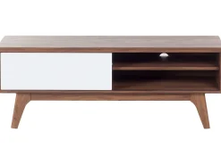 Movel De Tv Com 4 Prateleiras Em Cor De Madeira Escura E Branca Buffalo