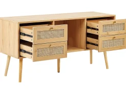 Movel De Tv De Rattan Com 4 Gavetas E 1 Prateleira Em Cor De Madeira Clara Perote