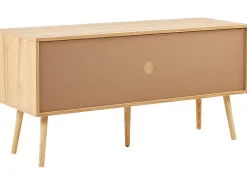 Movel De Tv De Rattan Com 4 Gavetas E 1 Prateleira Em Cor De Madeira Clara Perote