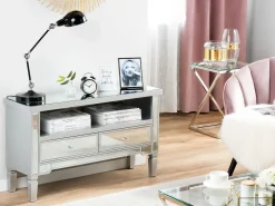 Movel De Tv Espelhado Com 2 Gavetas E 1 Prateleira Prateado Nicea