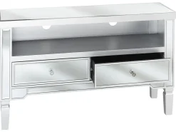 Movel De Tv Espelhado Com 2 Gavetas E 1 Prateleira Prateado Nicea