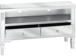 Movel De Tv Espelhado Com 2 Gavetas E 1 Prateleira Prateado Nicea