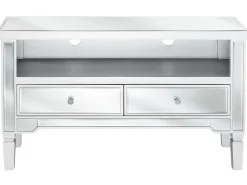 Movel De Tv Espelhado Com 2 Gavetas E 1 Prateleira Prateado Nicea