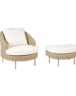 Poltrona De Jardim Em Rattan Com Repousa-Pes Cor Natural Arcille