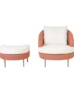 Poltrona De Jardim Em Rattan Com Repousa-Pes Rosa Arcille